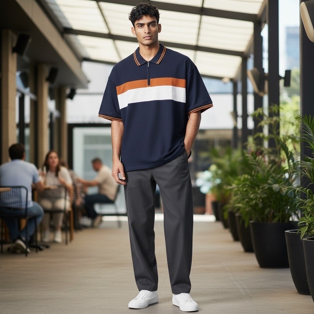 Johnny Bigg‎ Kendall Splice Zip Neck Polo Navy Colorblock Mens 6XL J221PO201.NVY